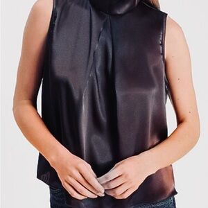 Express Sleeveless Satin Button Back Cowl Neck Top Black Size M NWT